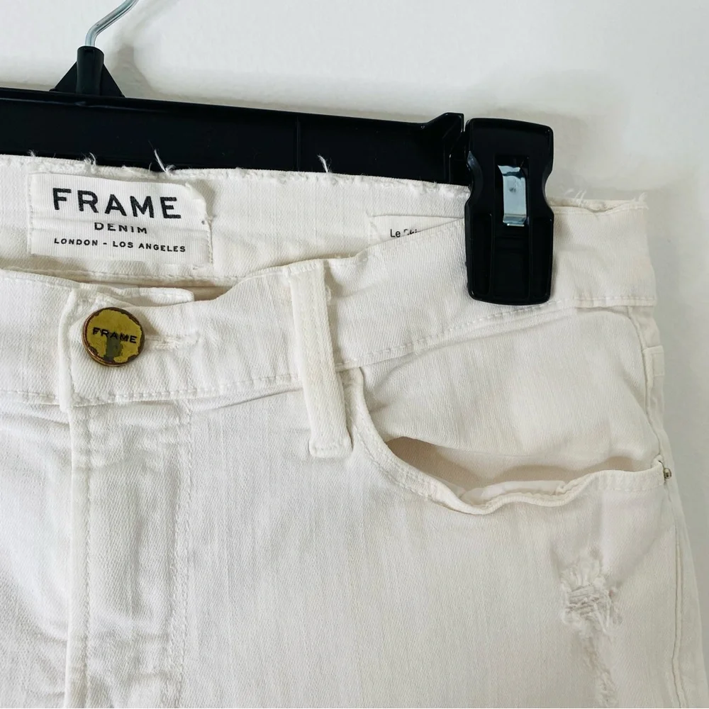 FRAME Le Skinny de Jeanne White Distressed Skinny Jeans Stretch Denim - Picture 6 of 14
